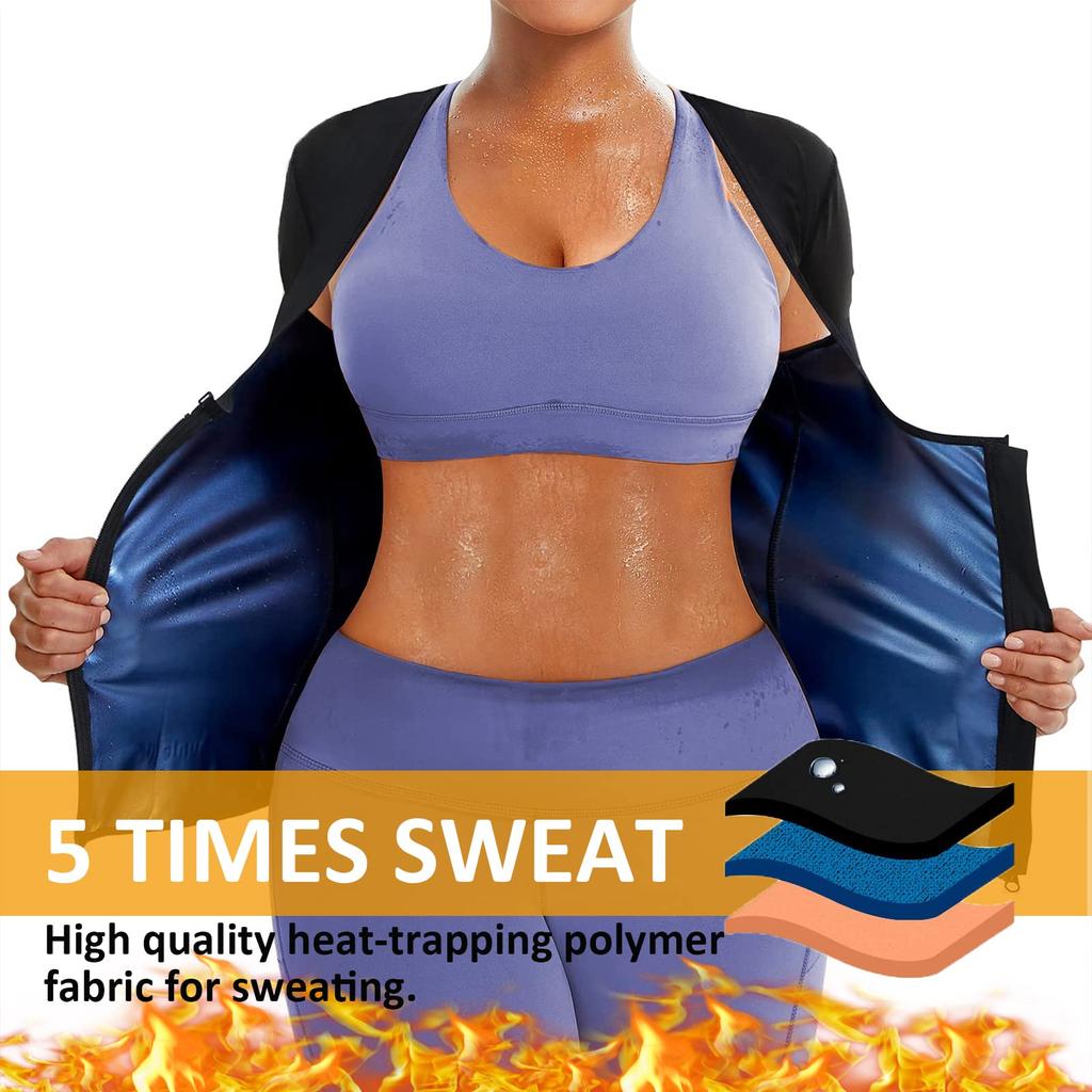 Костюм для сауны для женщин, толстовка для сауны, рубашка для похудения с длинными рукавами, фитнес-шейпер на молнии, майка для тренировок, корректирующее белье, компрессионное нижнее белье