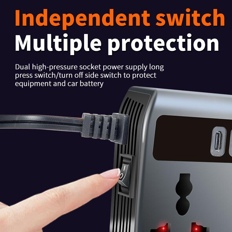 DC 12V/24V в AC 220V 200W Автомобильный инвертор PD+QC3.0 Двойной Type C+4 USB порта Зарядное устройство для телефона Адаптер питания прикуривателя 9 в 1