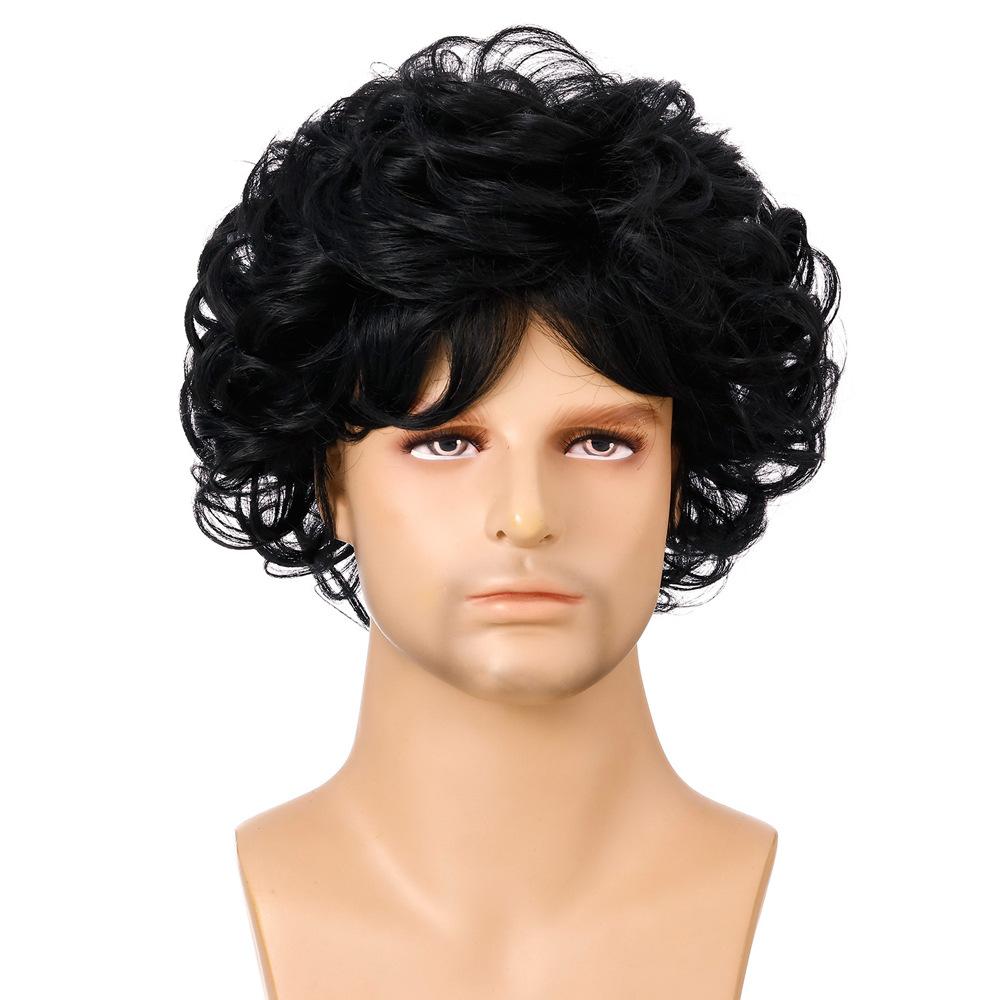 Synthetic Men's Wig Short Black Brown Wig Male Curly Haircut Man Guys Natural Wig Perm Curls Wig Cosplay Halloween Costume