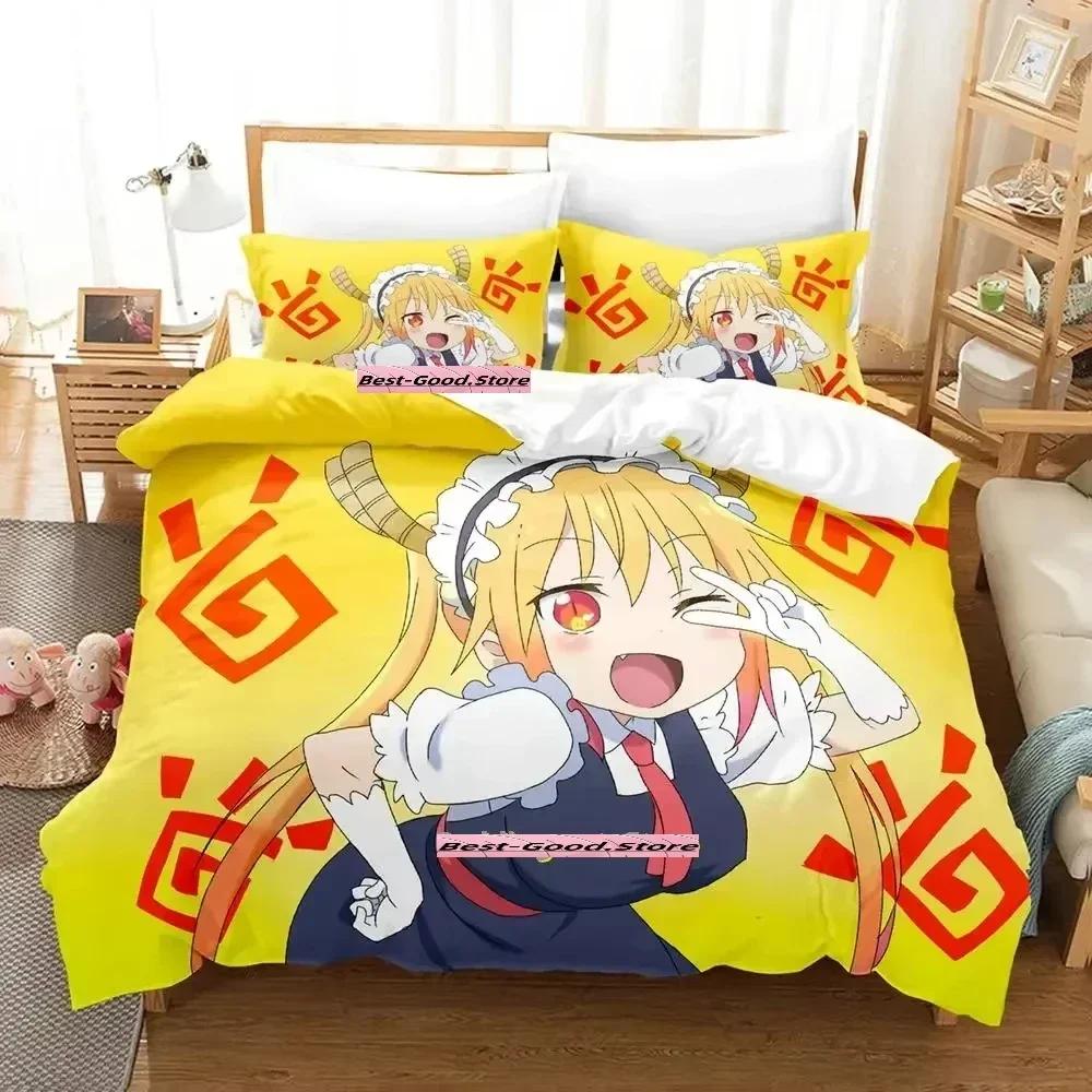 Новый комплект постельного белья Miss Kobayashi's Dragon Maid, комплект из трех предметов в стиле аниме для взрослых и детей, комплект пододеяльников, модный комплект постельного белья