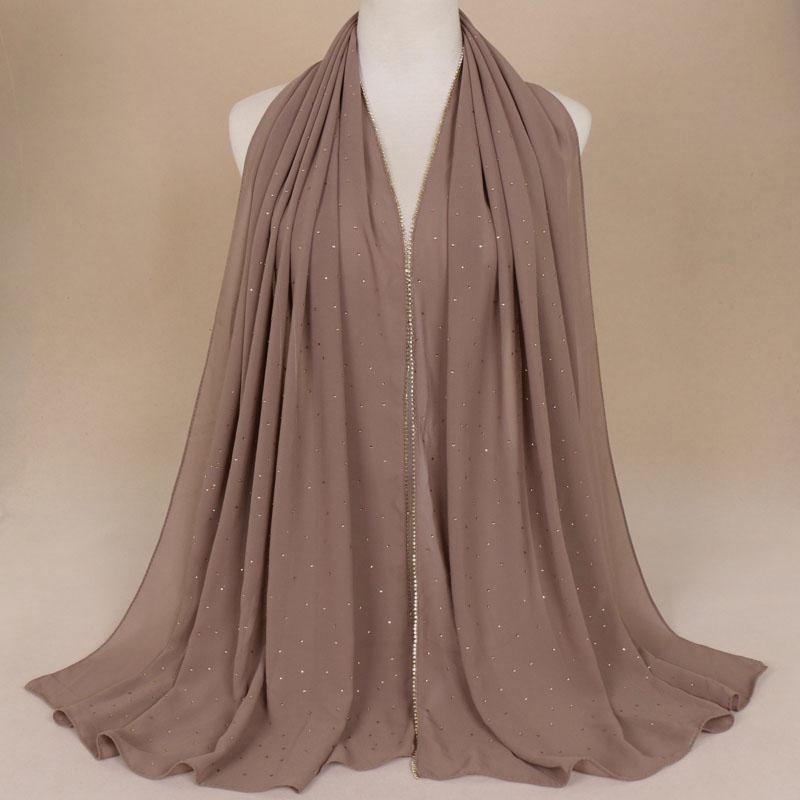 Хиджабы из шифона с бриллиантами Шарфы Женские мусульманские шали Стразы Головной платок Обёртывания Тюрбан Исламская одежда Однотонная бандана Bufandas