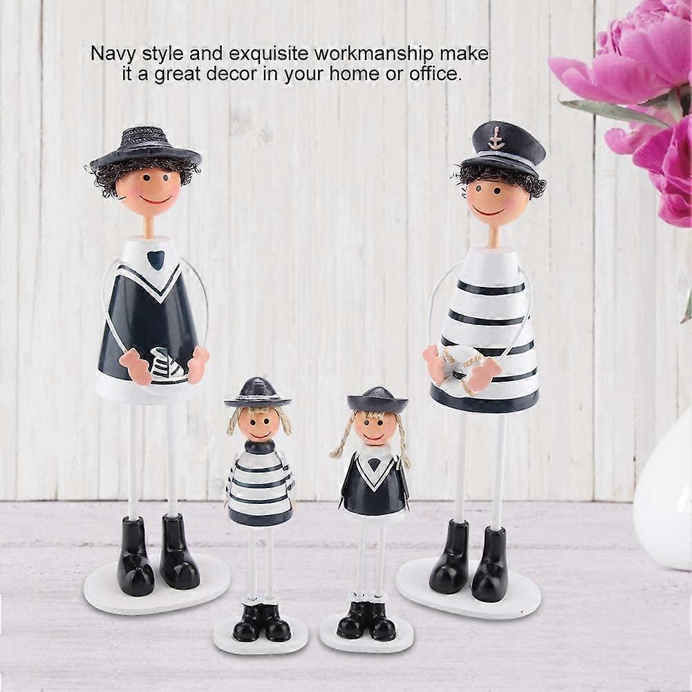 Wooden Navy Style Miniature Dolls Decor Family Dolls with Angel Wing Ornament Desktop Crafts