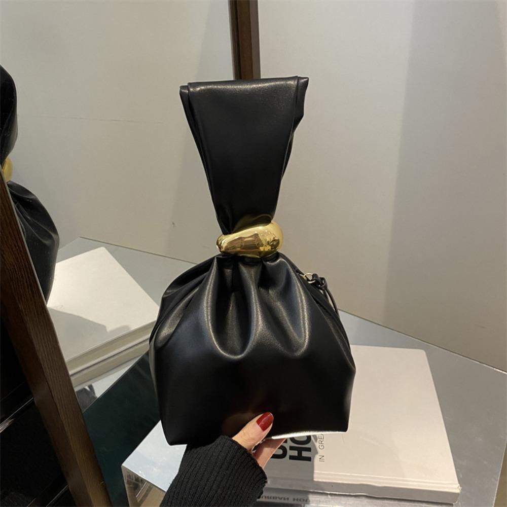 Solid color PU Leather Clutch Bag Side Zipper Pleated Bucket Bag Retro Party Evening Bag Daily