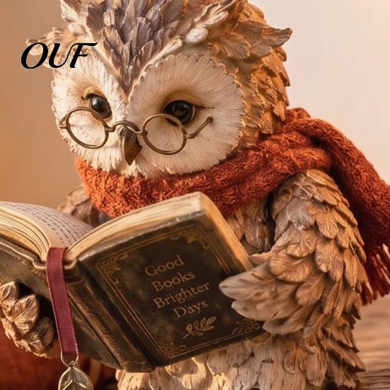 Book Lover Gifts for Christmas Reading Owl Figurine, Creative Statue with Glasses Scarf Boots And Open Book, Small Resin Coffee Table Sculpture