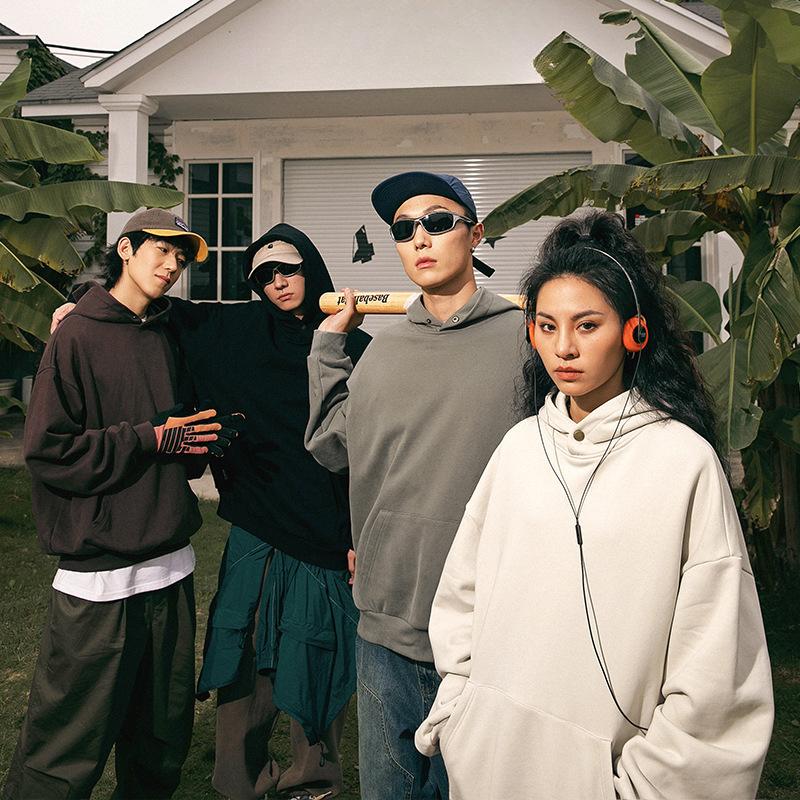 Мужская толстовка с капюшоном в винтажном стиле в американском стиле, свободная повседневная однотонная толстовка на весну и осень