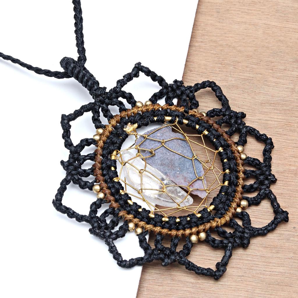 Necklace Macrame Agate Handmade Pendant Necklace Natural Thread Choker Jewelry