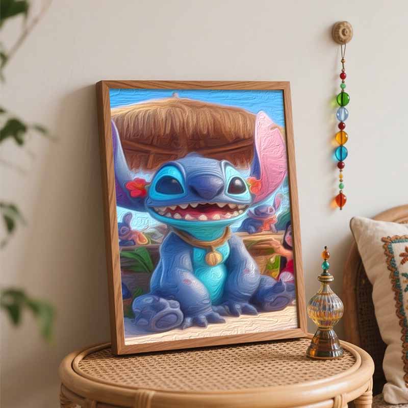 Disney oil painting painting art Stitch Lilo tropical beach handmade diy painting home decoration gift