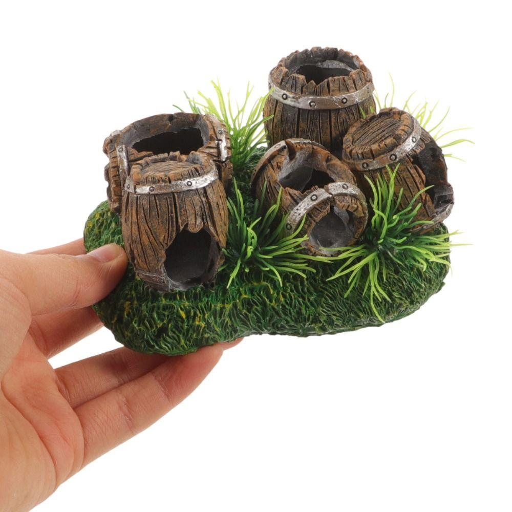 Creative Hideout Aquarium Ornaments Artificial Antique Barrels Betta Cave Hiding Spawning Spot