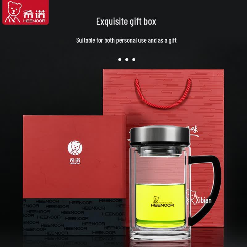 Heenoor 435ML Double-Layer Glass Tea Infuser Cup with Handle