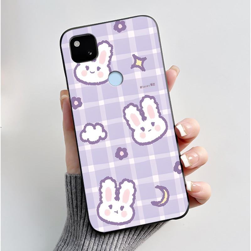 Для Google Pixel 4a 4G Чехол Роскошный Милый Кролик с Сердечками Забавный Мягкий Черный Матовый ТПУ Силиконовый Задний Защитный Чехол Тонкий