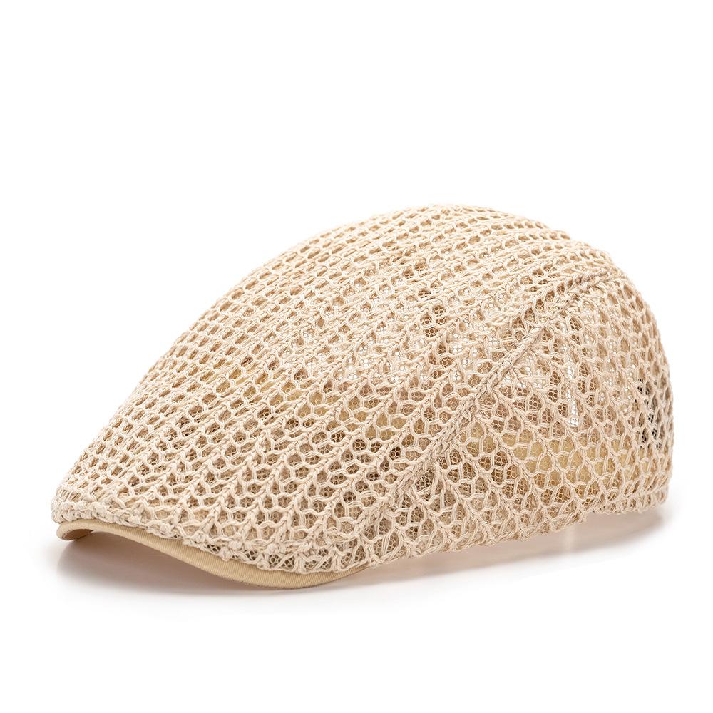 Summer Linen Knit Beret Hat Breathable Hollow Out Sun Visor Cap Unisex Forward Cap