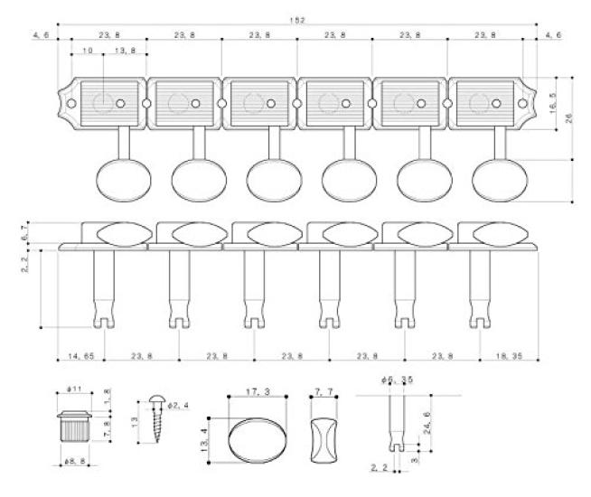 Колковый механизм GOTOH для гитары, никель, 6L, (21333NX) SD91-05M-L-N