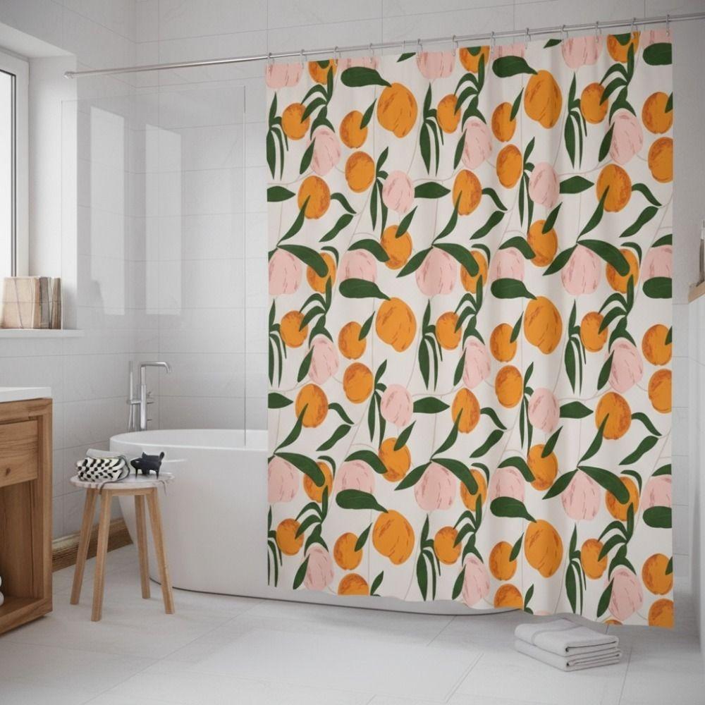 Mildew Proof Orange Peach Shower Curtain with Hook Bathroom Privacy Curtain Dormitory