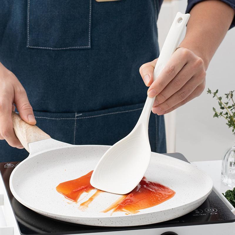Силиконовая ложка многофункциональная удобно держать нескользящая круглая ручка большая кухонная утварь ложка для перемешивания силиконовая посуда совок