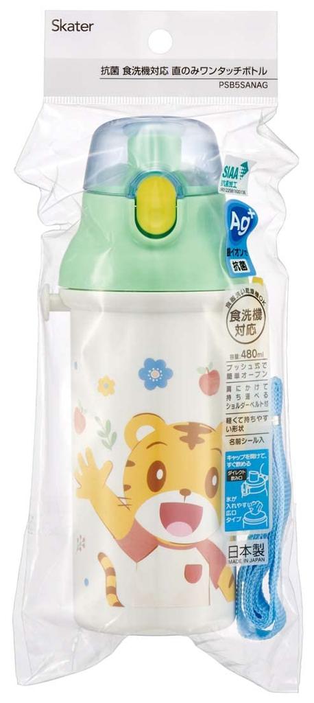 Skater Пластиковая бутылка для воды 480 мл, одно нажатие, антибактериальная, для детей, легкая, антибактериальная обработка, сделано в Японии, Shimajiro 23, для мальчиков и девочек