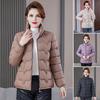 Women Cotton Jacket Stand Collar Long Sleeve Solid Color Zipper Closure Autumn Winter