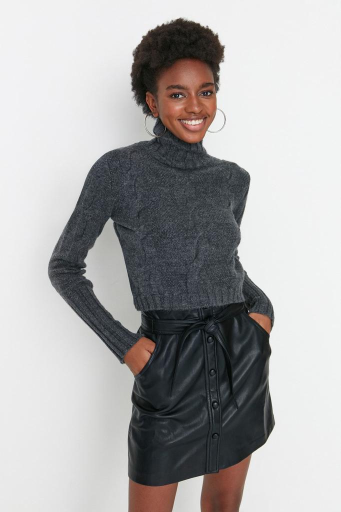 Женский свитер в элегантном стиле, мягкий текстурированный укороченный трикотаж с камнем, свитер