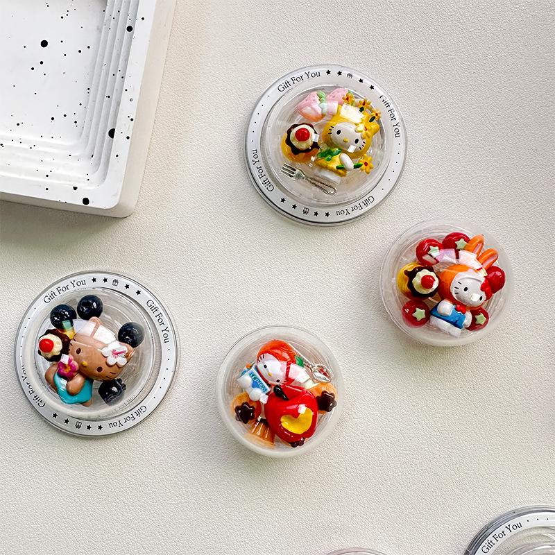 Mobile Phone Airbag Bracket Pasted Round Rocking Music Strawberry Kt Cat Women'S Cute Magnetic Desktop Support Rack Ring