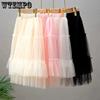 Юбка для девочек, кружевная сетка, тонкая черная плиссированная юбка, длинная юбка с навершием