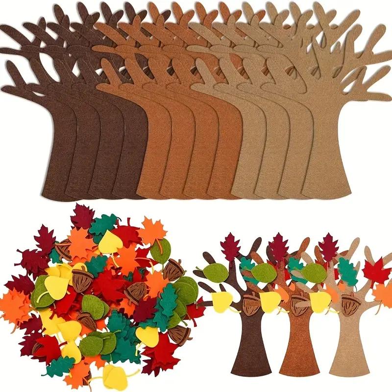 3D 96Pcs DIY Felt Tree Crafts Kit for Halloween Thanksgiving Home Wall Decor Gift Decoration Craft Set Decor Ornaments Figurines