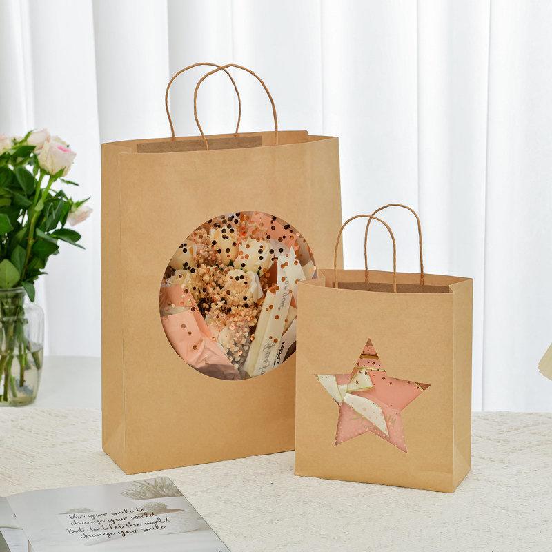 Creative Kraft Paper Window Gift Tote Bag for Birthday or Shopping