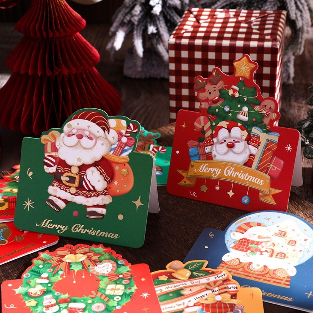 Поздравительные открытки с венком из золотой фольги, праздничные семейные открытки с Сантой, новые открытки «Счастливого Рождества» на зиму