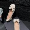 Women's Shoes Versatile Bow Inlaid with Pearl Rhinestones Low Thick Heel Single Shoes Women's Summer Shallow Mouth One Pedal Sweet Wind Women's Shoes