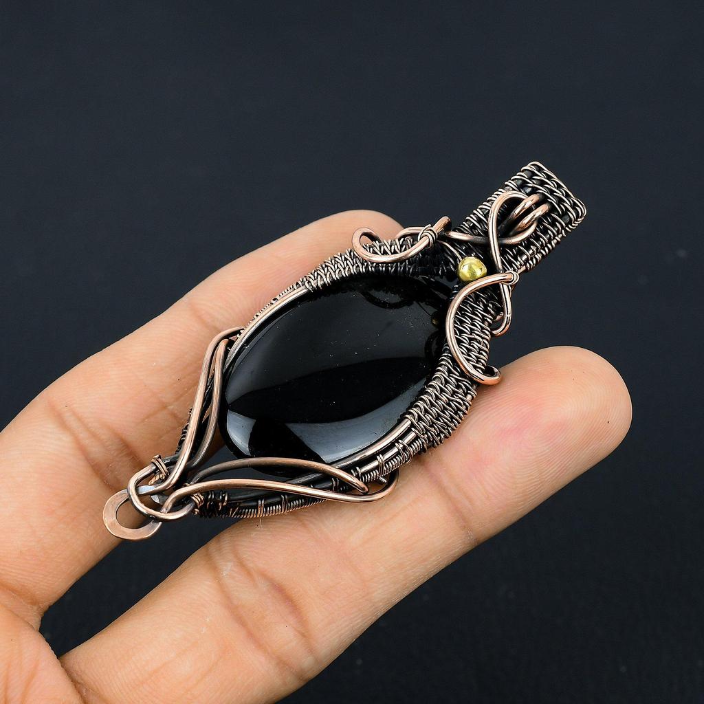 Black Onyx Jewelry, 999 Copper Wire Wrapped Pendant Handmade Gemstone Jewelry, Gifts For Wife Brand New Pendant