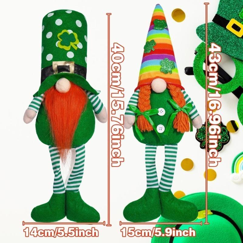 652F Patricks Day Long Leg Gnomes Plush Dolls Figurine for Festival Table Decors Leprechaun Swedish Elf Stuffed Figure Toy