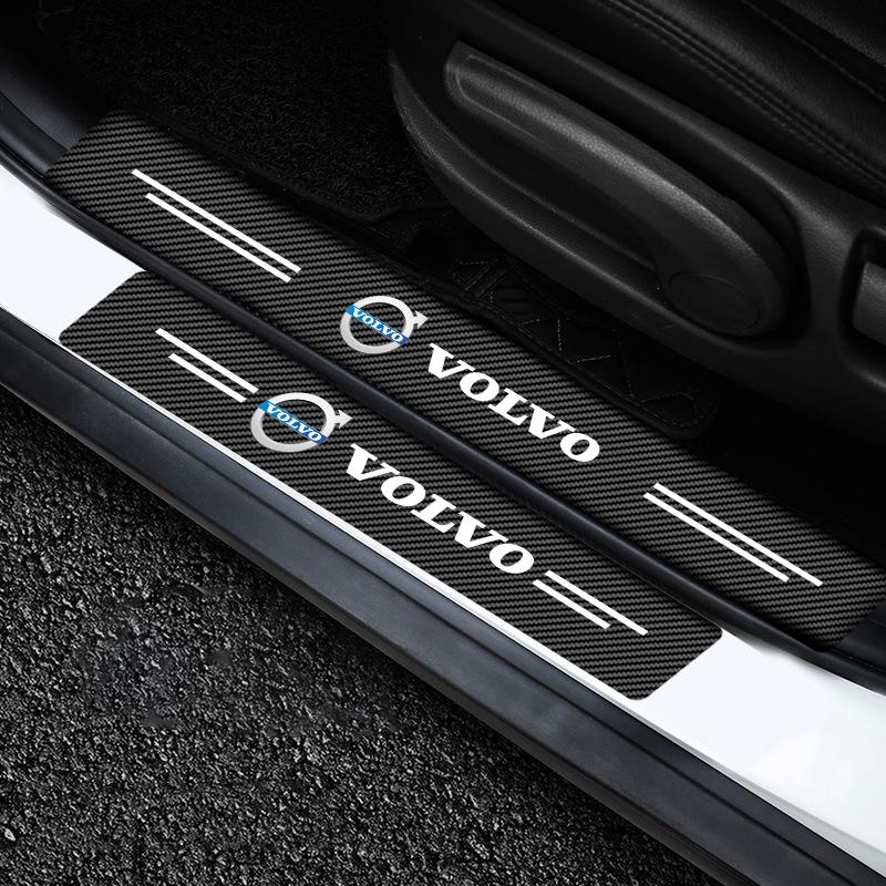 4PCS  Leather Car Door Threshold Protector Stickers Accessories For Volvo R Design T6 AWD C30 C40 C50 C70 XC60 V60 V70 V90 XC90