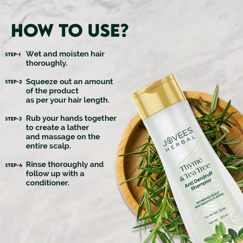 Jovees Травяной шампунь против перхоти с тимьяном и чайным деревом для всех типов волос, упаковка 150 мл