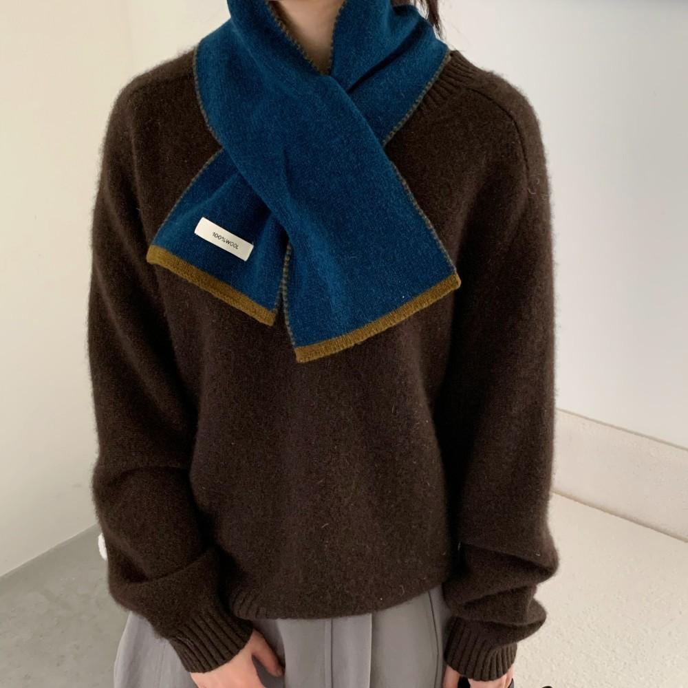 111% all-wool knitted cross scarf autumn and winter new warm versatile neck protection short small scarf manufacturer