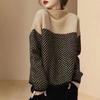 Women Sweater Half High Collar Long Sleeve Color-Blocked Loose Fit Knitting Top Autumn Winter Thick Warm Pullover Tops