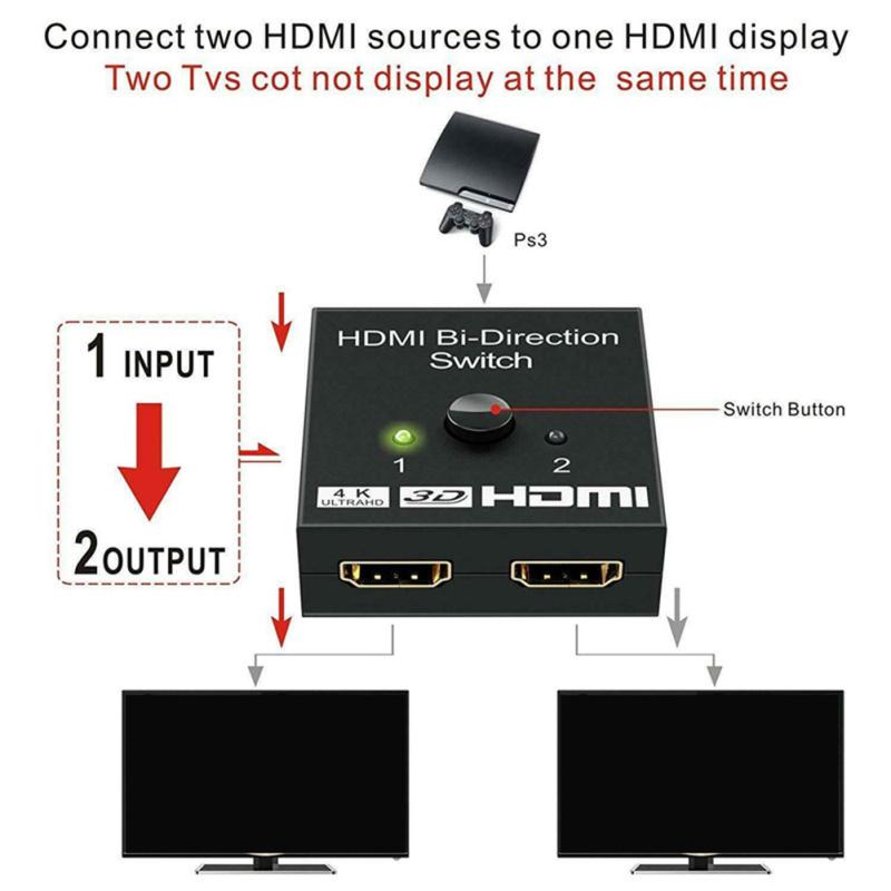Двунаправленный разветвитель, совместимый с HDMI, 1 вход на 2 выхода или 2 входа 1, HDTV Smart TV Box ПК Великобритания