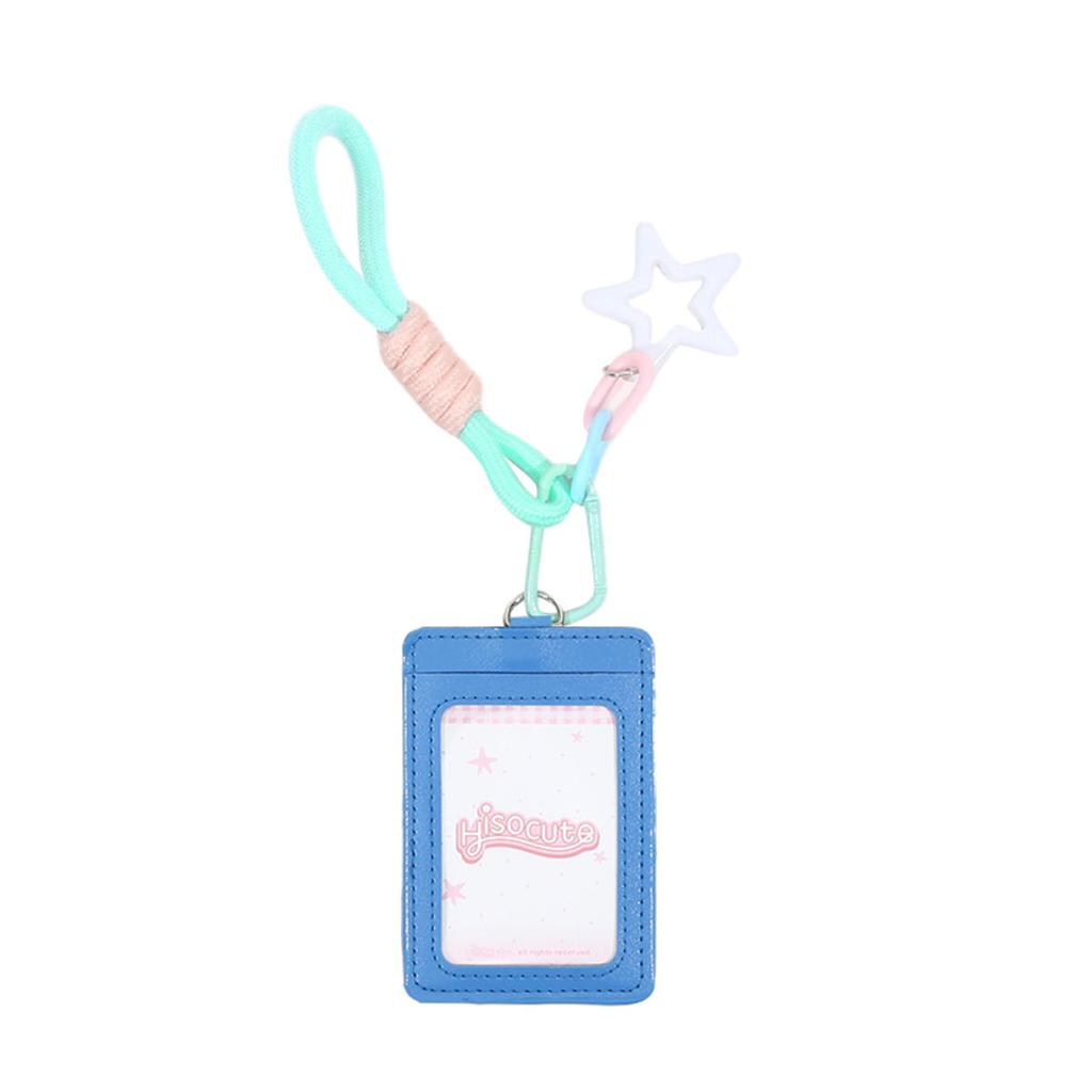 Cute PU Leather Card Sleeve Ins Candy Color Woven Rope Keychain Photo Card Holder Star Pendent Bus Card Storage Bag