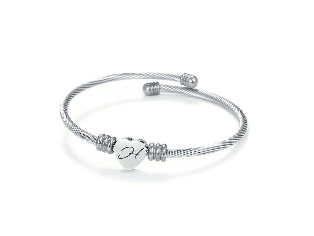 Titanium Steel English Alphabet Heart Bracelet with Simple Design