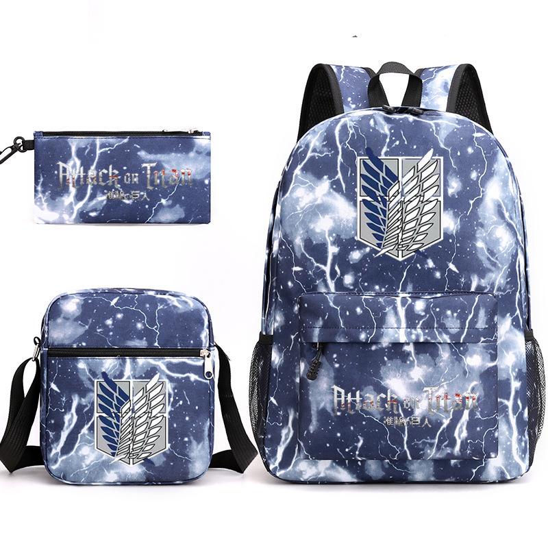 Attack On Titan Attackontitan Backpack Shoulder Pencil Case Three-Piece Oxford Cloth Student School Bag