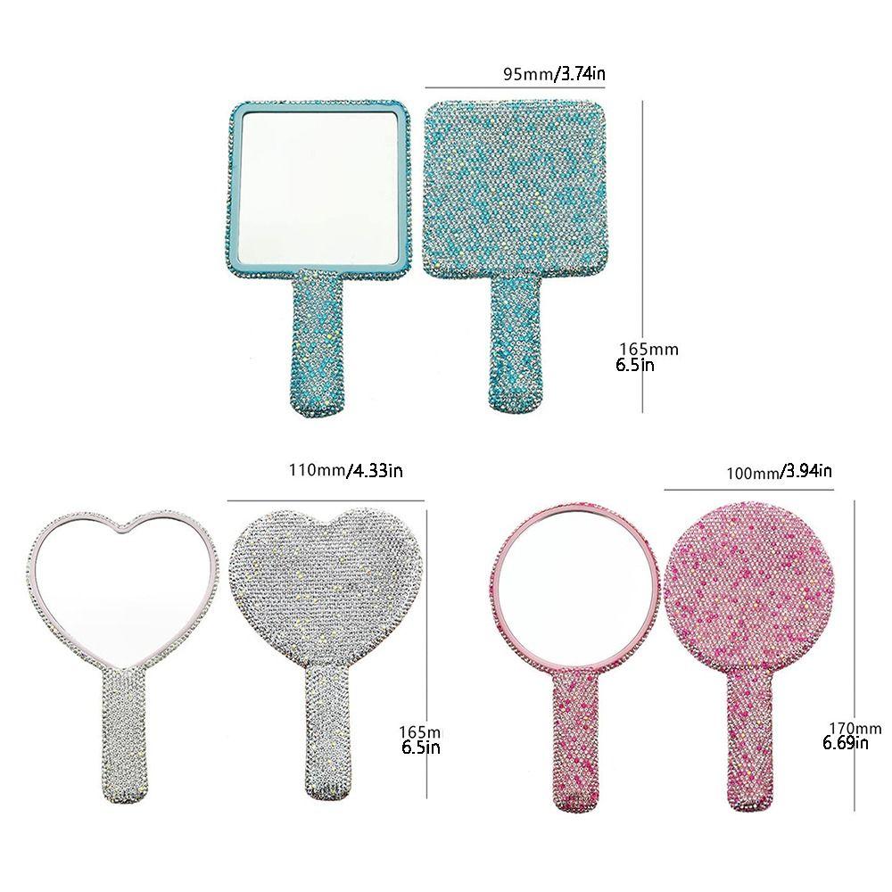 Shiny Love Heart Mirror Square/Round Hand Cosmetic Mirror Sweet Handheld Makeup Mirror Female
