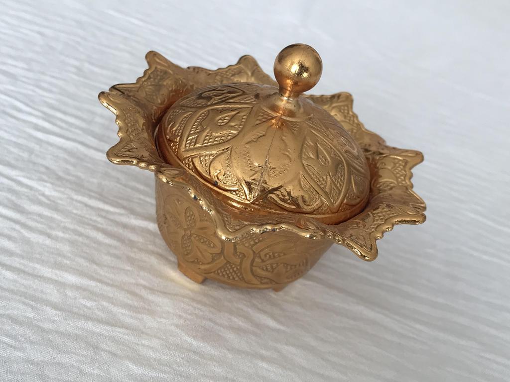 Traditional Turkish Delight and Sugar Bowl, Lidded Sugar Bowl, Decorative Authentic Medieval Style Wedding Gift, Gold Plated Bowl