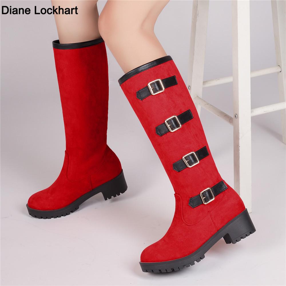 Модные женские сапоги с ремешком и пряжкой, ботфорты до колена, на толстом каблуке и платформе, лодочки, длинные, осенне-зимние, тонкие, высокие, простые, женские боты