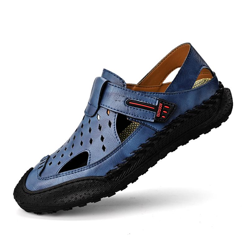 Мужские повседневные дышащие мягкие сандалии из натуральной кожи с ручной строчкой