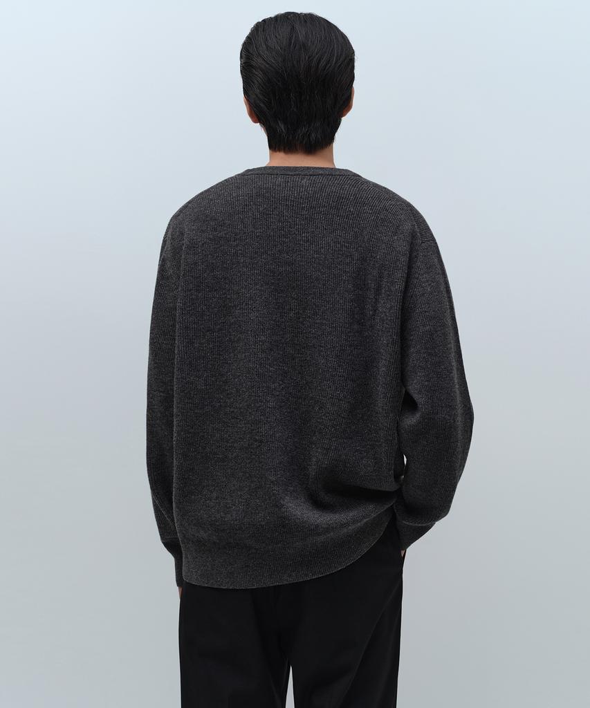 MUSINSA STANDARD [Victoria Wool] Minimal Ribbed Crew Neck Knit [Medium Grey]