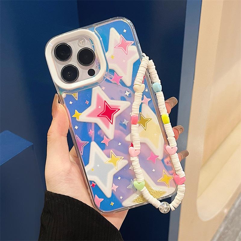 Zhitai Niche iPhone Case: Three-in-One Acrylic for Apple iPhone 12/13 with Glare Film and Chain, Compatible with iPhone 14/15 Pro.