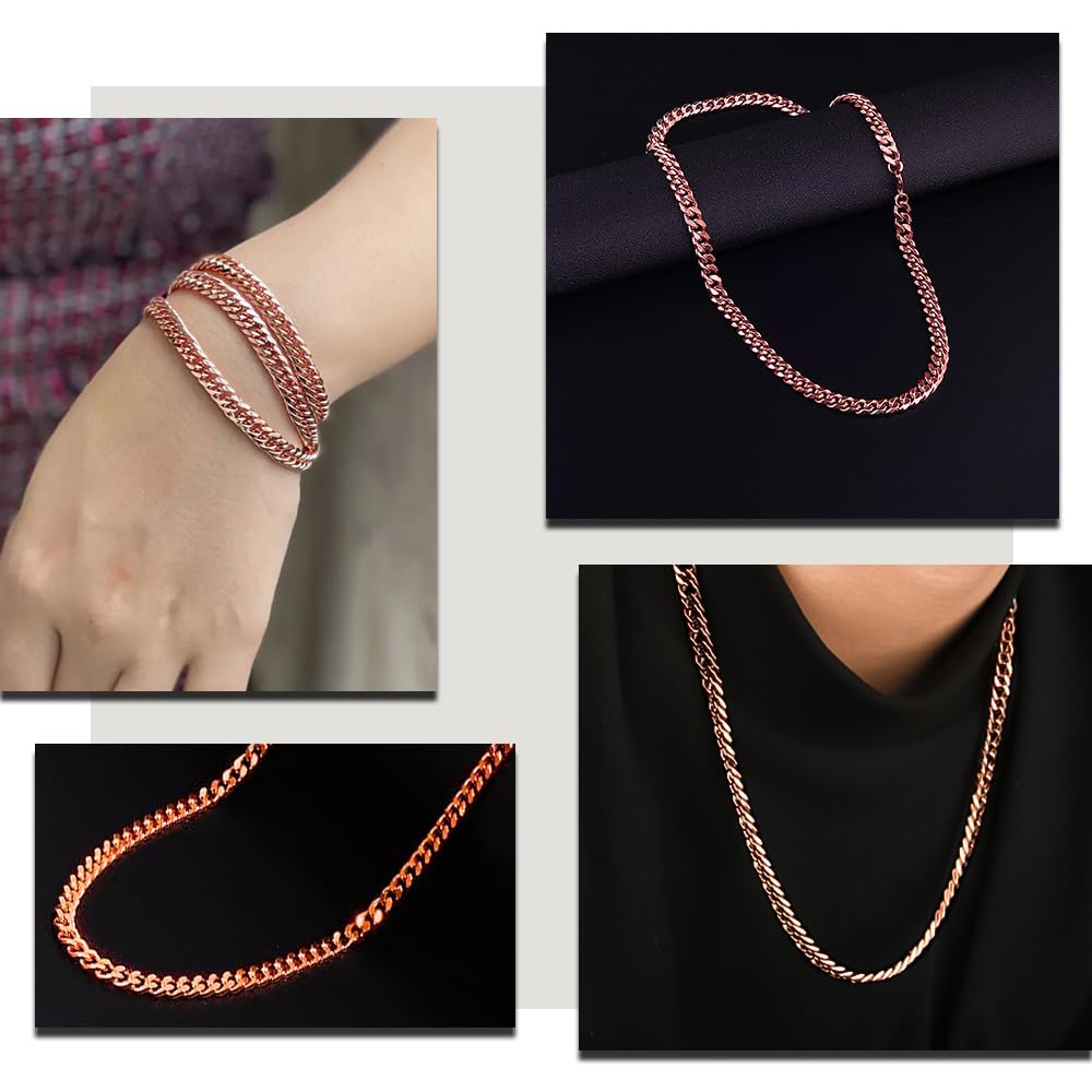 [Sanyu Trade] Ожерелье из чистой меди, 99,9% чистой меди, Кубинская цепочка, Фиолетовая медь, Унисекс, для электромагнитной гиперчувствительности, Чистая медь
