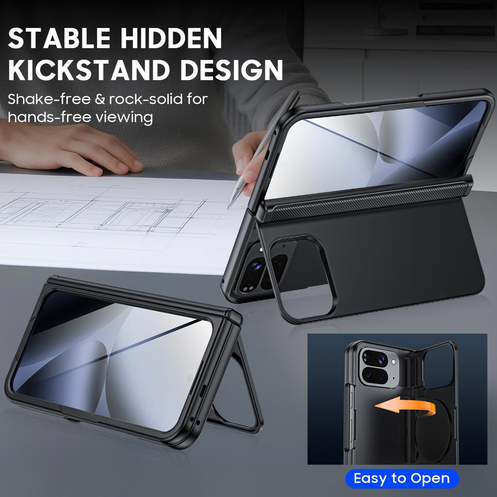 Для Google Pixel 10 Pro Fold с магнитной зарядкой [Скрытая подставка][Защитное стекло][Защита шарнира] Тонкий ударопрочный защитный чехол для телефона - Черный