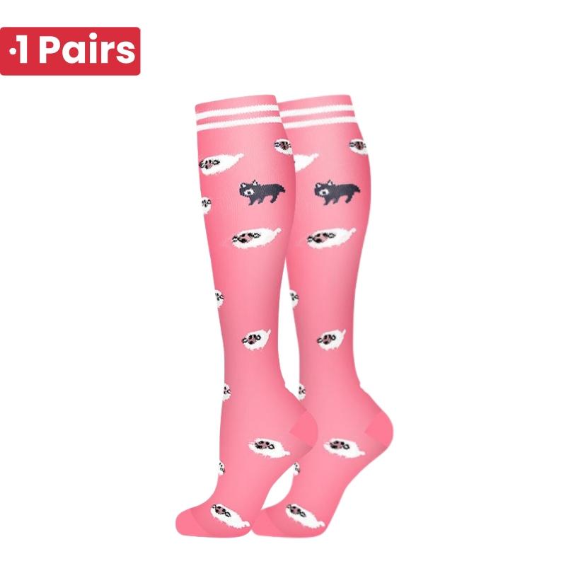 1 Pair Cute Cat Compression Socks Knee High 20-30 Mmhg Fit Medical Edema Diabetes Varicose Veins Running Sports Socks