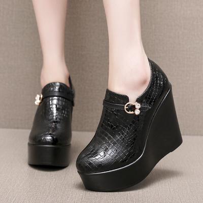 12 см Маленький размер 33-43 Винтажные туфли из лакированной кожи с глубоким вырезом и мехом Женские туфли-лодочки 2025 Весна Высокий каблук Платформа Клинья Обувь