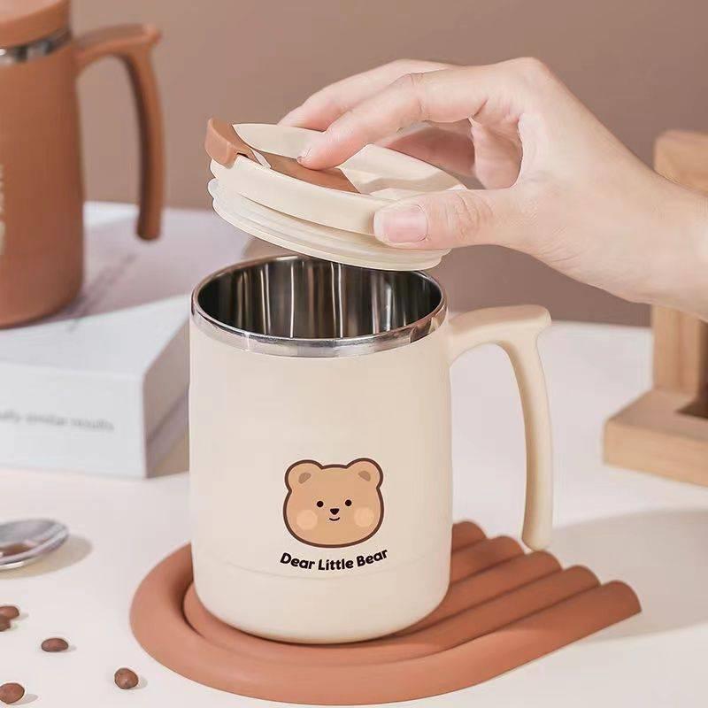 Двойная кофейная кружка с ложкой из нержавеющей стали, термостакан для чая, воды, портативный стакан для пива, вина, дорожная посуда для напитков