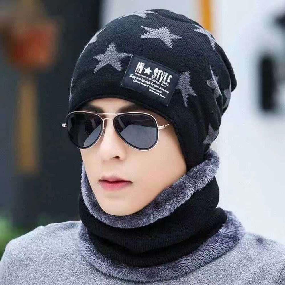 Plush Men's Beanie Cap Star Neck Scarf Hat Fashion Winter Hat Scarf Set Female/Male