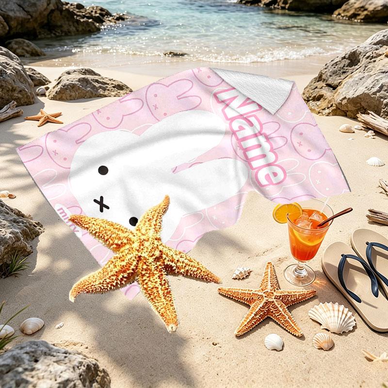 Custom Name Personalized Miffy Print Beach Towel, for Trip Camping Beach Party Home Decor, Birthday Gift for Family & Friends